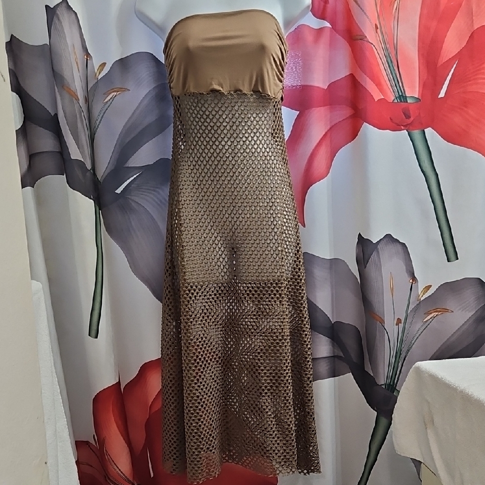Elegant Brown Crochet Maxi Beach Cover Up